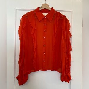 Maeve Anthropologie red ruffle blouse US size small